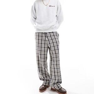 ASOS design pull-on smart wide leg check pants in black